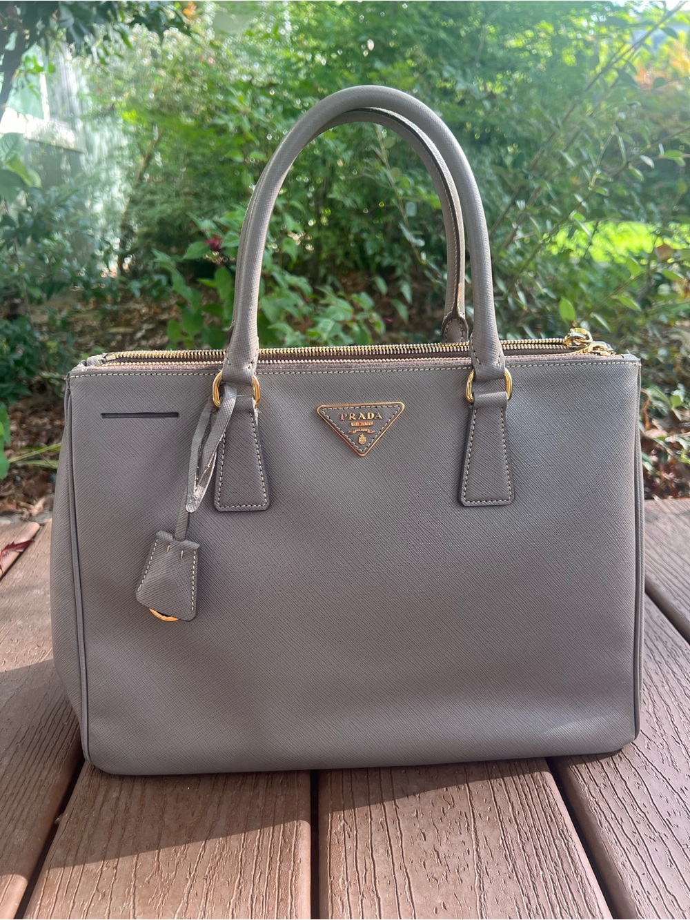 Prada Saffiano Double zip Lux in Argilla + Strap, Authenticity Card Style#BN2274 - Picture 2 of 16